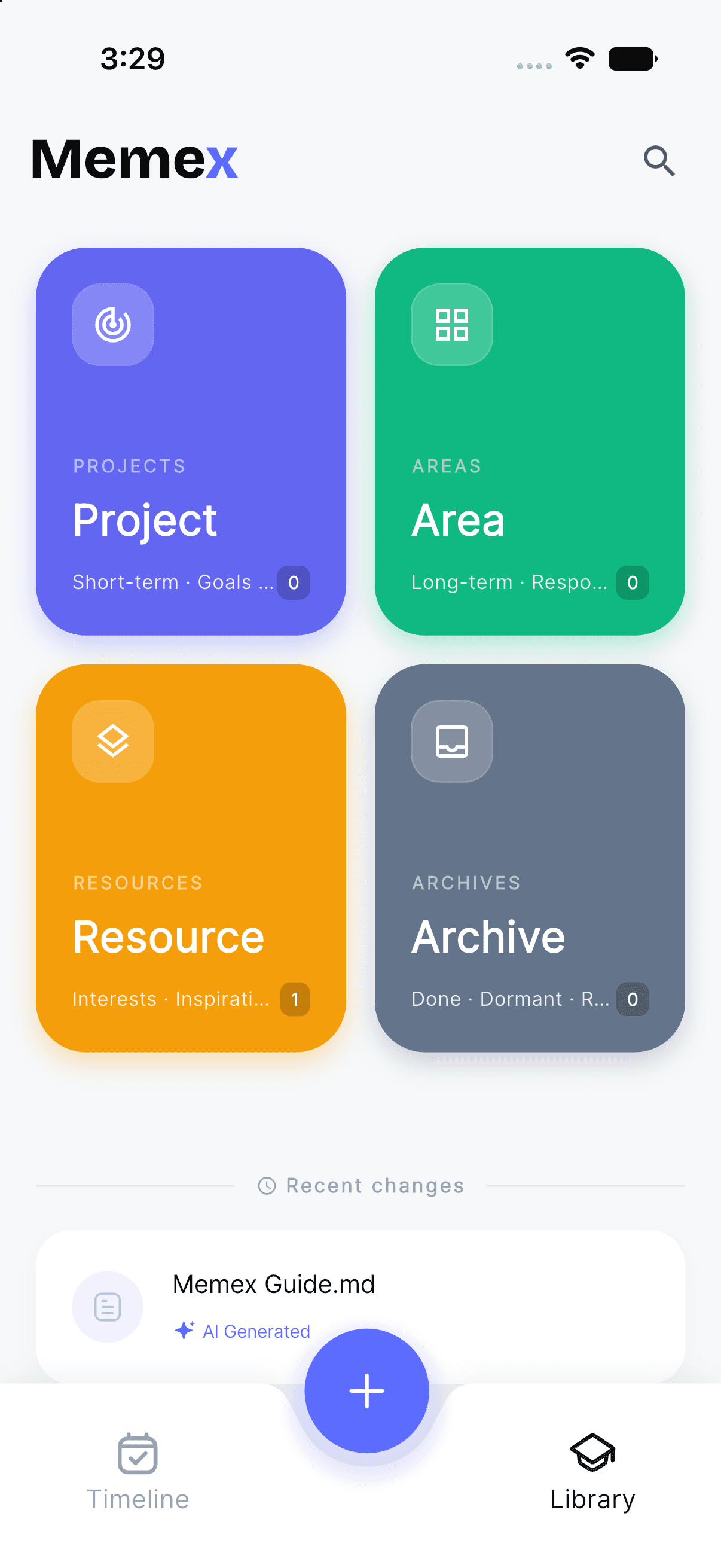 Memex Library organizing personal projects, areas, resources, and archives