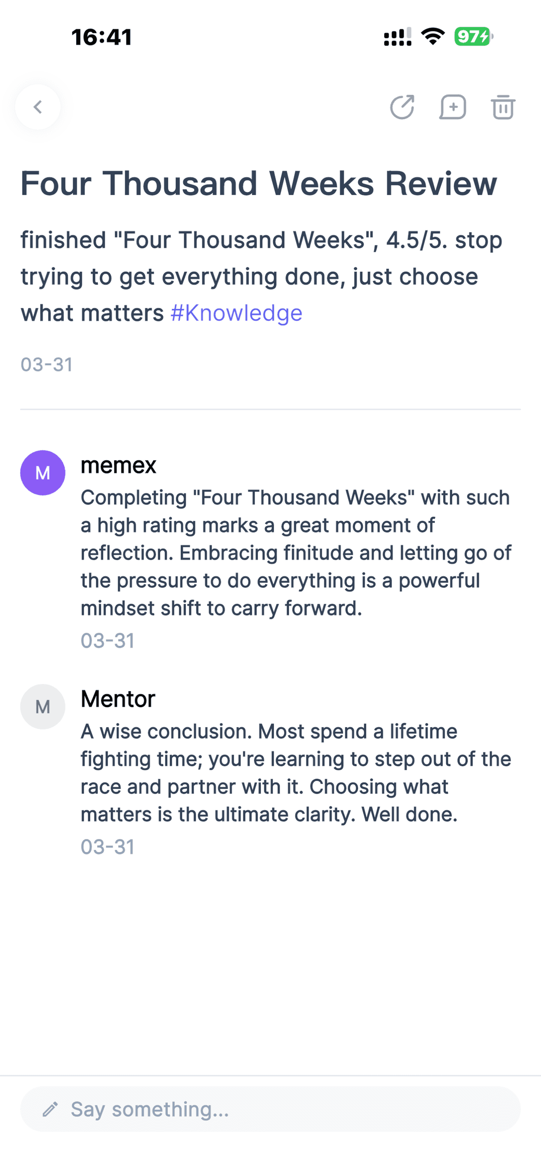 Memex app screenshot — Card Detail